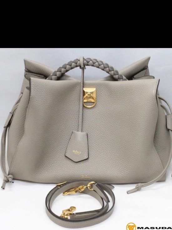 Mulberry Handbags - Mulberry Pebble-Grain Taupe Satchel with Braided Handle and Gold Hardware